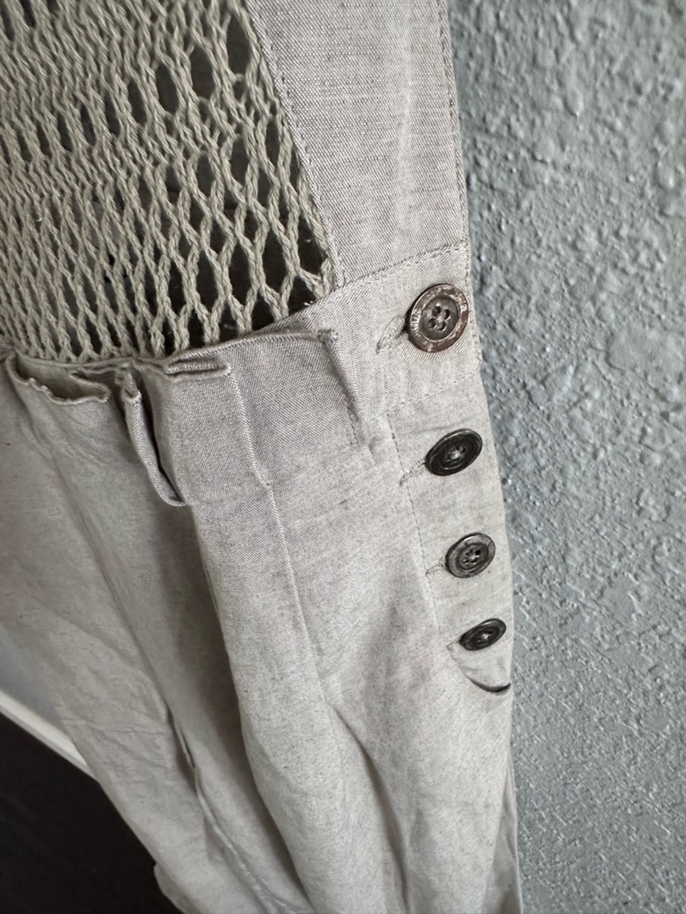 Nanette Lepore Linen Wide Leg Jumpsuit Crochet Bib Suspender Pants Neutral Boho - Picture 7 of 12